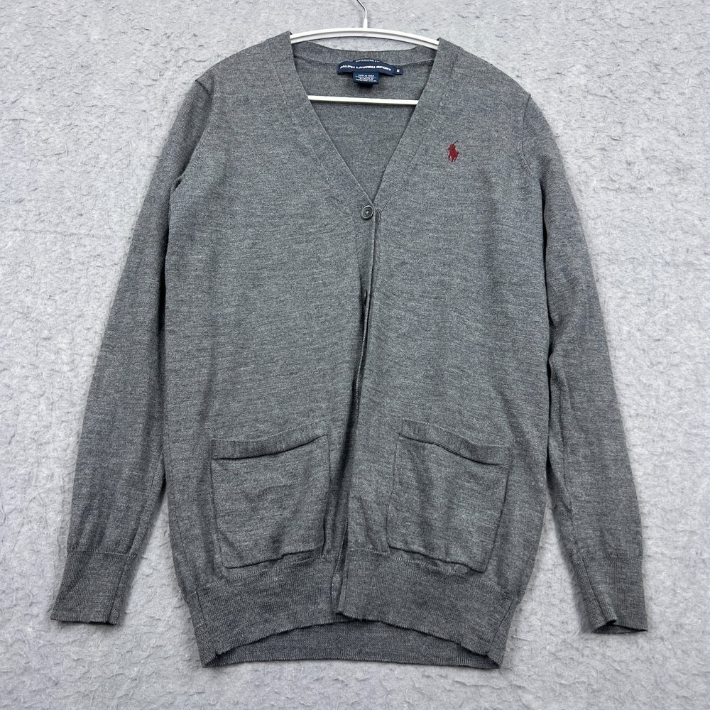 Ralph Lauren Sport Cardigan Women's Medium Sweater V-Neck Merino Wool Boyfriend